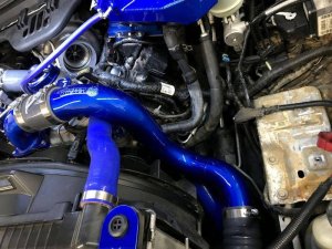 Ford F-250 Intercooler Pipe - Cold Side - Sinister Diesel - Cold Side Charge Pipe - Sinister Blue - `03-`07